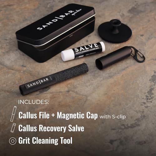 SandBar Callus Removal, Hand Callus Remover Salve Balm Stick for Working Hands, Lightweight Dead Skin Remover Tool Grit Surface, Knurled Handle, Magnetic Cap Hand File 4" - Black - color: Black