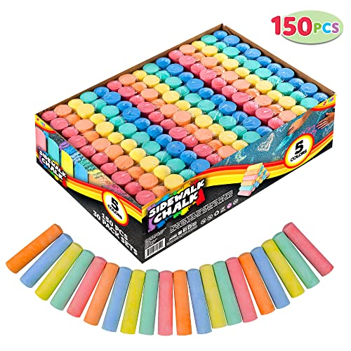 JOYIN 150 Pcs Sidewalk Chalk Set in 30 Packs, 5 Colors, Giant Box Non-Toxic Jumbo Washable Chalk for Outdoor Art Play, Painting on Chalkboard, Kitchen, Blackboard, Playground, Outdoor