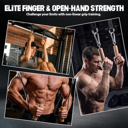 6 Pcs Pull up Grip Stick Set Wooden Rock Climbing Training Grips with Hanging Straps Strong Carabiner for Obstacle Course