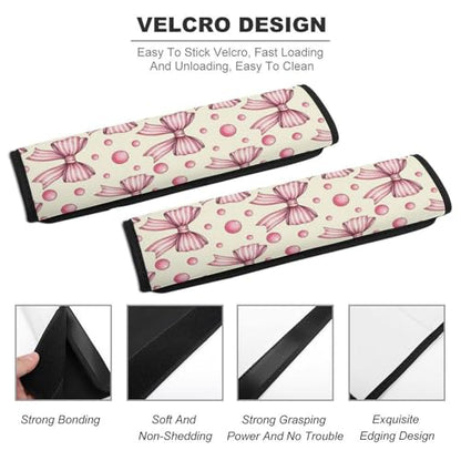 2 Piece Pink Bow Dots Beige Car Seat Belt Pad Breathable Seat Belt Cushion for Child, Stroller Pushchair High Chair, Easy Install (No Tool) - color: Pattern 273