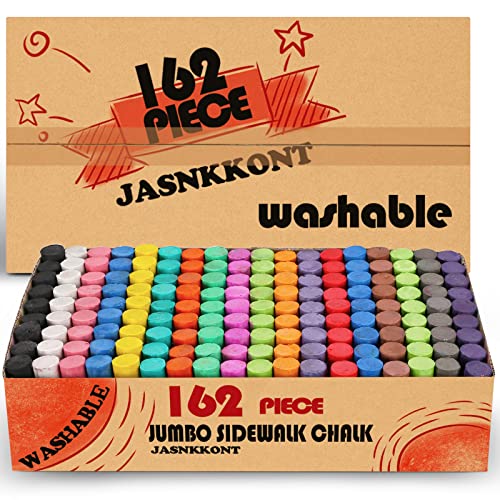 162 Pack 18 Colors Washable Sidewalk Chalk, Jumbo Outdoor Chalk Bulk Set | 18 Bright Non-Toxic Colors Wash Away Easily after Pavement Art, Classroom Drawing or Blackboard Games for Kids and Adults