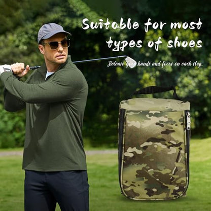 Golf Shoe Bag, Outdoor Zipper Sports Shoe Strap Bag with Air Mesh Ventilation, Durable Waterproof Golf Shoe Carry Bags with Sturdy Handle for Gym, Soccer, Running & Suitcase Packing(Green Camouflage) - color: Green Camouflage