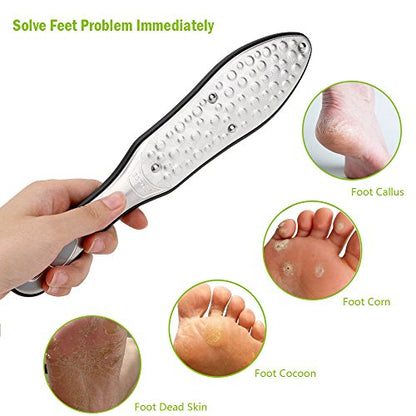 BEZOX Professional Foot File Callus Remover, Double Sided Pedicure Rasp for Cracked Heel and Dead Foot Skin - Heavy Duty Surgical Grade Stainless Steel - W/Cloth Storage Bag & Gift Box - style: Silver