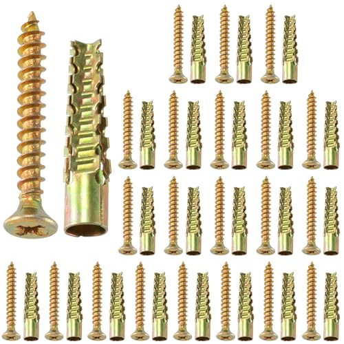 HINZIC 22 Set Steel Wall Anchors with Screws, #5×1-4/7, Gold - size: #5×1-4/7