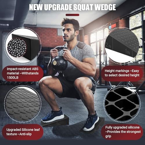 Squat Wedge Block, 1500 LBS Capacity, Non-Slip Heel Elevated Squat Wedge | Storage Bag & Training Poster, 2-Pack Slant Board for Gym Squats to Improve Ankle Mobility, Balance, Strength & Weightlifting