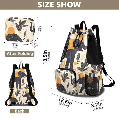 GuoChe Drawstring Backpacks Gym Swim Bag With Inside Pockets Pull String Bag Waterproof Black Elephants - color: Black Elephants