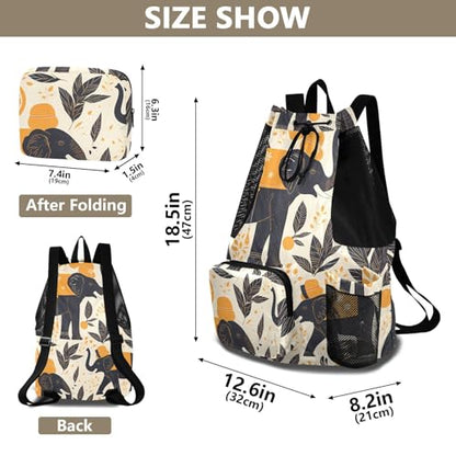GuoChe Drawstring Backpacks Gym Swim Bag With Inside Pockets Pull String Bag Waterproof Black Elephants - color: Black Elephants