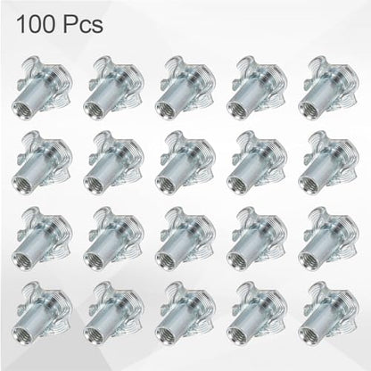 HARFINGTON M4x13mm T-Nuts 4 Pronged Tee Nut 0.57" x 0.51" Fully Thread Carbon Steel Inserts for Wood, Rock Climbing Holds, Cabinetry, Furniture 100pcs - size: M4x13mm, 14.5mm