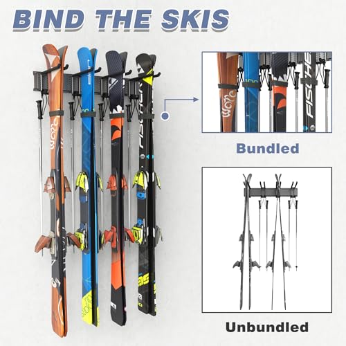 WALMANN Garage Storage Organization System Ski Wall Rack Up to 10 Pairs of Skis Mount Hanger Home Shed and Garage Snowboard Wall Rack Holds Up to 300 lbs