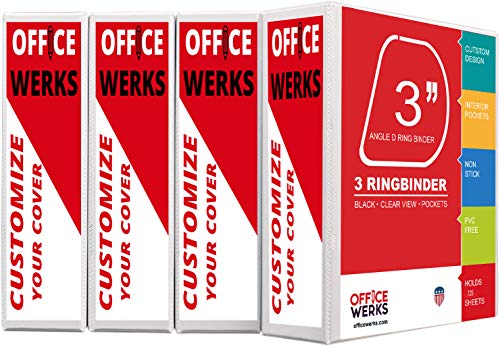 3 Ring Binders, 3 Inch Angle D-Rings, White, 4 Pack, Clear View, Pockets - color: White, size: 3 Inch (4 Pack)