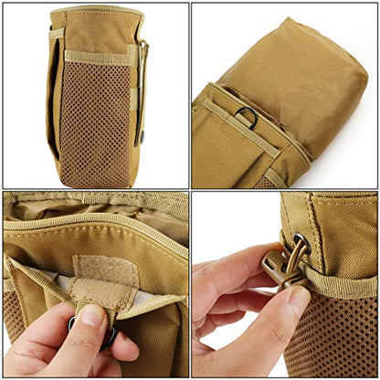 FRTKK Tactical Molle Drawstring Magazine Dump Pouch Outdoor Ammo Pouch, Adjustable Military Utility Belt Fanny Hip Holster Bag - color: 2 Pack-Tan