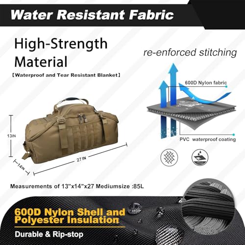 3 In 1 Tactical 85L Military Backpack Travel Duffle Bag for Weekender Gym Workout Deployment - color: Tan