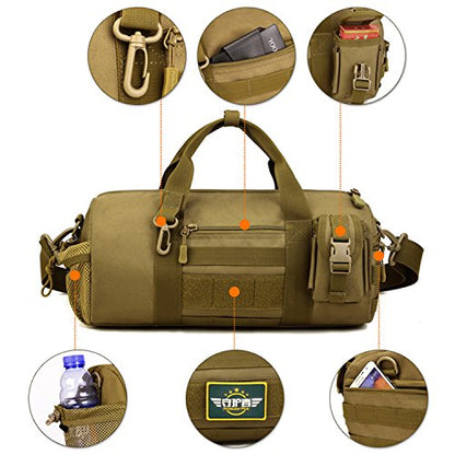 Huntvp Small Tactical Duffle Bag MOLLE Handbag Gear Military Travel Carry On Shoulder Bag Small Valise - color: Brown