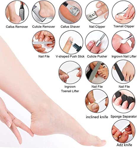 36 in 1 Pedicure Kit, Stainless Steel Foot Care Tools with Foot Rasp | Professional pedicure kit with foot file, foot rasp, callus remover, nail clipper and cuticle pusher for home spa care. - style: Black&Silver
