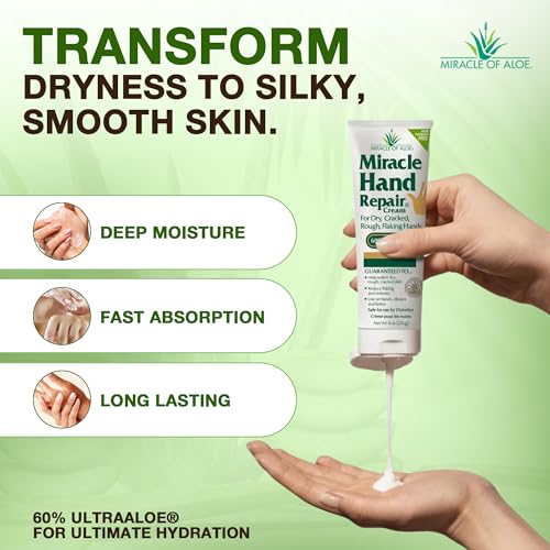 Miracle Hand Cream For Dry Cracked Hands, Hand Repair Cream, 8 Oz & 1 Oz | 60% Aloe Vera, Non Greasy Moisturizer For Working Hands, Fast Absorbing Lotion For Extremely Dry Skin, Travel Size Cream - size: 9 Ounce (Pack of 1)