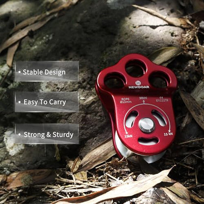NewDoar 30 KN CE Certified Three Holes Rescue Climbing Pulley,for Max Rope 13mm Rope Hauling with Bearing Rappelling, Zipline,Durability Side Plates - color: Pack of 2(30KN Pulley Red)