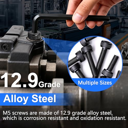 304PCS M5 Screws Kit, M5x8/12/16/20/30/35mm Hex Socket Head Cap Screws Bolts Nuts Washers Kit, 12.9 Grade Alloy Steel Metric Machine Screw for 3D Printing - size: M5 x 8/12/16/20/30/35mm, style: Socket Head