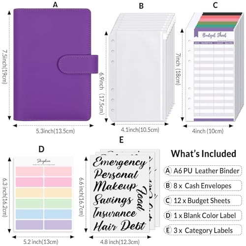 SKYDUE Budget Binder, Money Saving Binder with Zipper Envelopes, Cash Envelopes and Expense Budget Sheets for Budgeting (Violet) - color: Violet