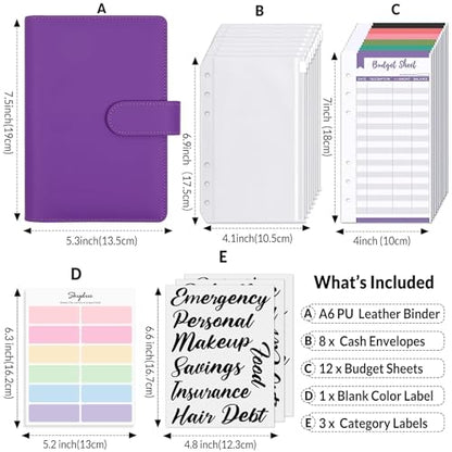 SKYDUE Budget Binder, Money Saving Binder with Zipper Envelopes, Cash Envelopes and Expense Budget Sheets for Budgeting (Violet) - color: Violet