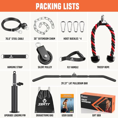 SERTT Cable Pulley System Gym, Power Rack Pulley Attachment with 2-in-1 LAT Pull Down Bar and Upgraded Loading Pin,Used for Triceps Pulldown, Biceps, Back, Shoulder - color: with Nylon Pulley