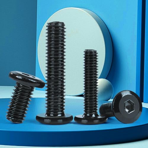 VGBUY M6-1 x 10 mm 85pcs Flat Head Hex Socket Cap Screws Metric M6 Bolts, 304 Stainless Steel 18-8, Black Zinc Plated, Full Thread, with Hex Spanner - size: M6 x 10mm(85pcs)