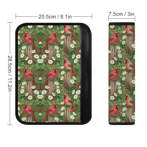 2PCS Breathable Seat Belt Cover for Adults and Children, Most Cars, Cardinal Bird Daisy Flower Shoulder Harness Cover, Shock Absorption - color: Pattern 646