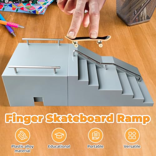 Simhoa Finger Skateboard Ramp, Mini Fingerboard Ramp, Plastic Skateboard Obstacle, Training Props for Finger Skill Development, Desk Skatepark Toy & Gift for Kids Teens Fingerboard Players, Stairs - size: Stairs