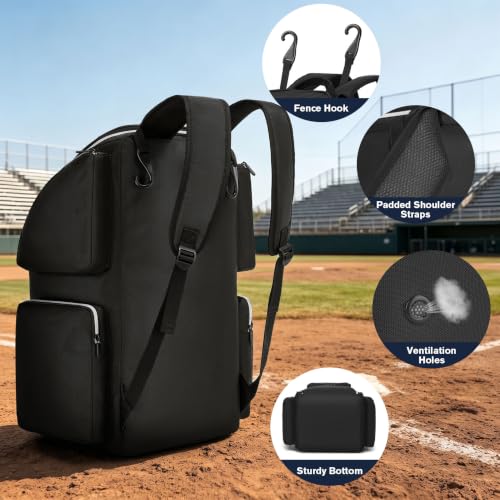 Football Backpack Bag with Separate Shoe Compartment, Large Capacity Sports Gear Bag with Multiple Pockets, Fence Hook & Padded Shoulder Straps, Durable Sports Duffel for Youth and Adult Players