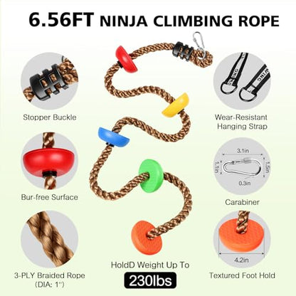 12 Ninja Tree Climbing Holds and 6.56FT Climbing Rope for Kids, Tree Climber Climbing Kit for Outdoor Ninja Warrior Obstacle Course Training - style: Ninja Rope+Tree Holds