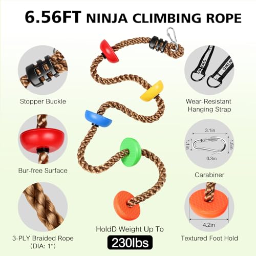 12 Ninja Tree Climbing Holds and 6.56FT Climbing Rope for Kids, Tree Climber Climbing Kit for Outdoor Ninja Warrior Obstacle Course Training - style: Ninja Rope+Tree Holds