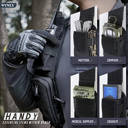 WYNEX Molle Accessories Pouch of Double Zipper Pocket Version, Backpack Strap Pouch Shoulder Strap Molle Attachment Tactical Accessories Bag Shoulder Starps Zipper Pocket Additional Phone Holder - color: Black-1Pcs