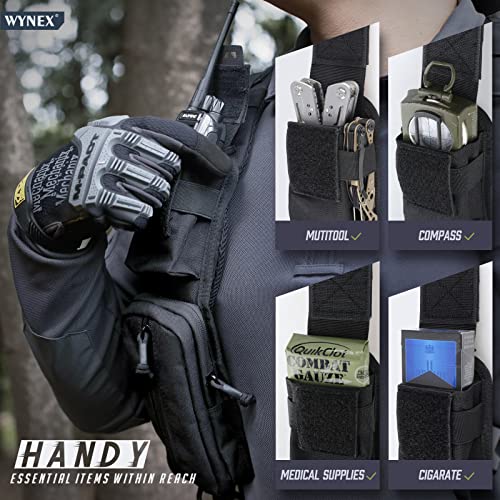 WYNEX Molle Accessories Pouch of Double Zipper Pocket Version, Backpack Strap Pouch Shoulder Strap Molle Attachment Tactical Accessories Bag Shoulder Starps Zipper Pocket Additional Phone Holder - color: Black-2Pcs