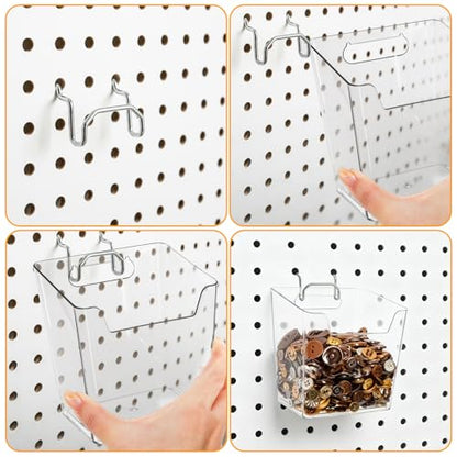 Coloch 6 Pack Clear Pegboard Cups with Hooks, Plastic Peg Board Bins Pegboard Organizer Accessories Wide Mouth Storage Box for Garage, Workbench, Craft Room, Office Organization, 3 Sizes