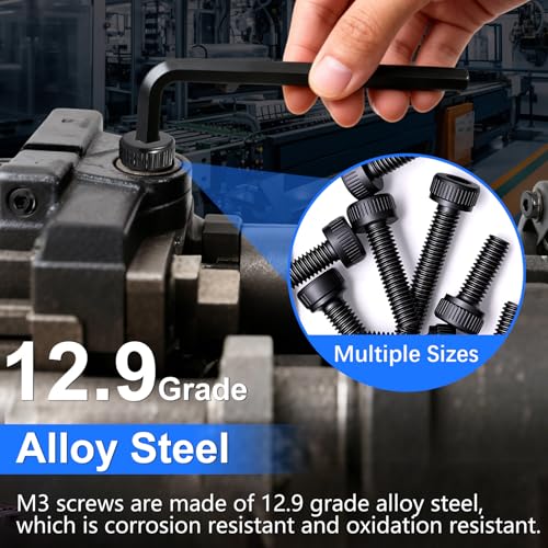 1015PCS M3 Screws Kit, M3x6/8/10/12/16/20/25/30mm Hex Socket Head Cap Screws Bolts Nuts Washers Kit, 12.9 Grade Alloy Steel Metric Machine Screw for 3D Printing - size: M3 x 6/8/10/12/16/20/25/30mm, style: Socket Head