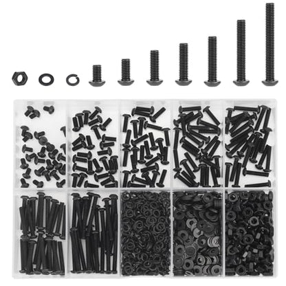 DYWISHKEY 566 Pieces M2.5 Black Screws, 10.9 Grade Alloy Steel M2.5X 4/6 /8/10 /12/16 /20mm Button Head Socket Cap Screws Bolts Nuts Washers Assortment Kit - size: M2.5, style: Button Head Socket Cap