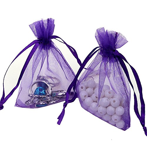 Boshen 100/200PCS Organza Gift Candy Sheer Bags Mesh Jewelry Pouches Drawstring Bulk for Wedding Party Favors Christmas (3" X 4"(100PCS), Purple) - color: Purple-3" X 4"(100PCS)