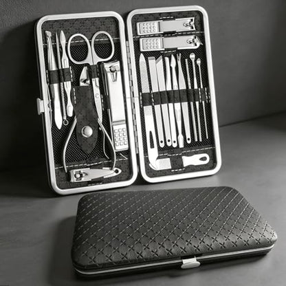 19 Pcs Stainless Steel Manicure Pedicure Kit - Professional Nail Clippers Set with Travel Case, Nail Care Grooming Tools for Men Women Fingernail Toenail Cutters Birthday Fathers Day Gifts - color: Black