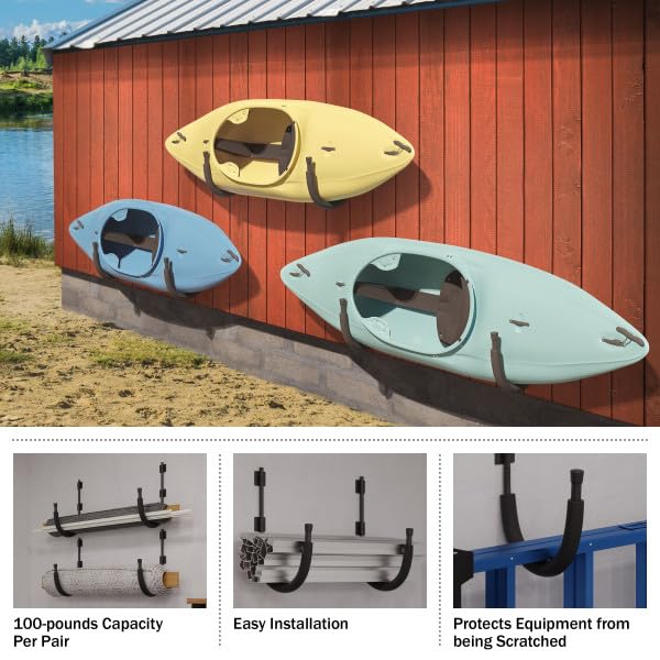 2-Pack of Kayak Storage Hook Sets - Kayak Wall Mount Hangers with 100lb Capacity Per Pair for Paddleboards, Surfboards, - size: 4-Set