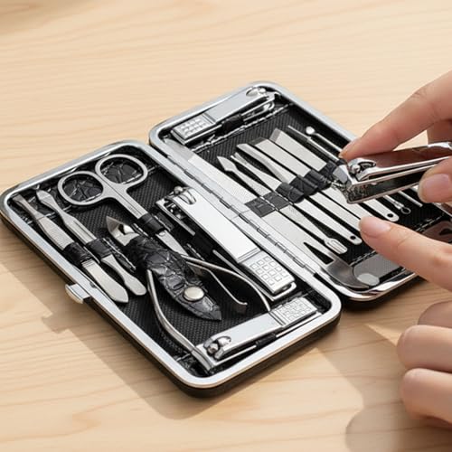 Grooming Kit Home and Travel-Manicure Set 16, Nail Clipper Set, Portable Nail Kit, Travel Nails Kits(Black) - color: Black, size: 16 Piece Set