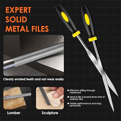 Small File Set, Needle Diamond File 13PCS, 6pcs Jewlers Files & 6pcs Steel Files Precision Metal Work, Woodworking, Plastic Carving Tool with Steel Brush and Carry Case - color: Black-13pcs