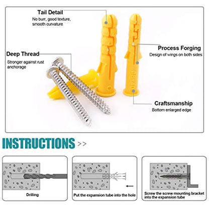 Hilitchi 220-Pieces Zinc and Plastic Self Drilling Drywall Anchors with Phillips Pan head Self Tapping Screws Assortment Kit