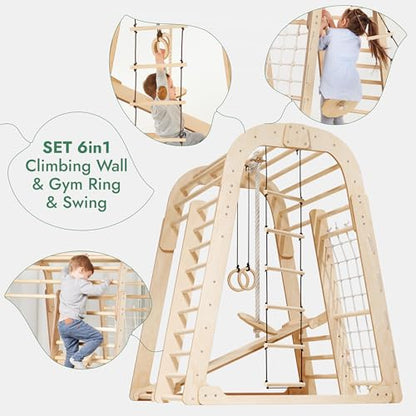 Goodevas Wooden Kids Climbing Frame Indoor – Montessori Playground with Slide, Climbing Wall & Rope Ladder – Enhanced Montessori Gym for Children Ages 3 to 8 - size: Playground