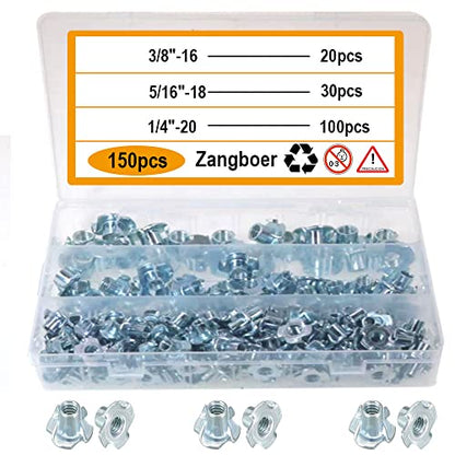 T Nuts 1/4"-20,5/16"-18, 3/8"-16(150 Pack), 4-Pronged tee Nuts for Wood Furniture, Rock Climbing Holds, Cabinetry (T-Nuts Kit) - size: T-Nuts Kit