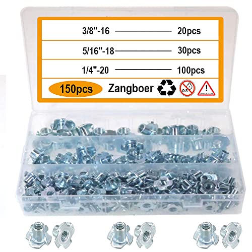 T Nuts 1/4"-20,5/16"-18, 3/8"-16(150 Pack), 4-Pronged tee Nuts for Wood Furniture, Rock Climbing Holds, Cabinetry (T-Nuts Kit) - size: T-Nuts Kit