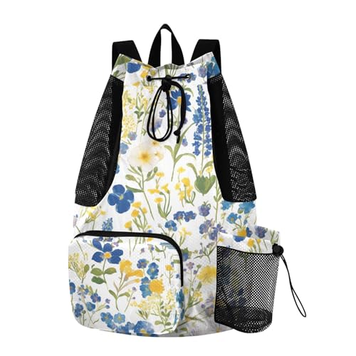 Drawstring Climbing Gym Bag With Water Bottle Pocket Women Mens Drawstring Backpack with Wet Dry Compartments Watercolor Colorful Floral Pattern