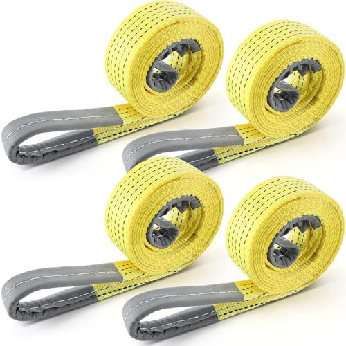4 Pcs Lift Sling Straps Heavy Duty Web Slings Straps Polyester Nylon for Hoist Car Outdoor Using - color: Yellow, size: 2'' X 10',14000lb