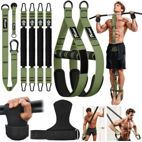 Upgraded Pull Up Assistance Bands, Heavy Duty Resistance Bands with Handles, Exercise Band with Door Anchor, Adjustable Workout Band Set for Pull Up Bar, Full Body Strength&Muscle Training, Home Gym - color: Green