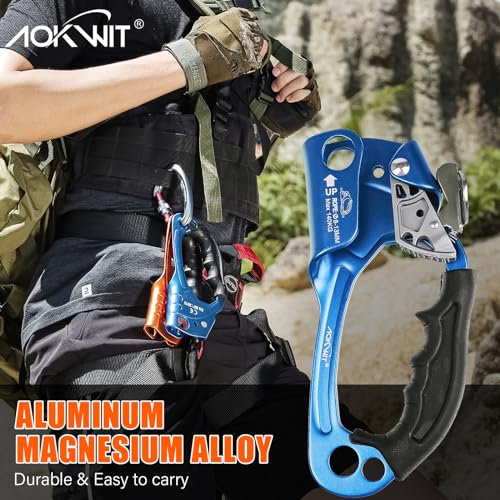 UIAA & CE Certified Rope Ascender Aluminum Alloy Rock Climbing Gear Strong Rigging Rappelling Equipment for Rock Tree Climbing Arborist Rescue Mountaineering Caving - color: Right Hand Blue 1