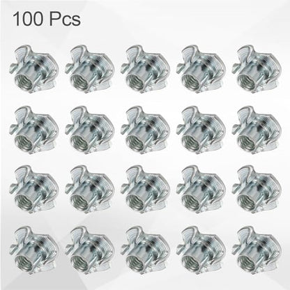 HARFINGTON M6x9mm T-Nuts 4 Pronged Tee Nut 0.69" x 0.35" Fully Thread Carbon Steel Inserts for Wood, Rock Climbing Holds, Cabinetry, Furniture 100pcs - size: M6x9mm, 17.5mm