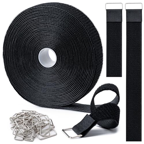 1.5" x32Ft Hook and Loop Straps Cinch Straps Heavy Duty with 32 Metal Buckles, Adjustable Fastening Cable Straps, Free Cut Length, Reusable Nylon Cable Ties for Organizer or Storage, Black - color: Black, size: 1.5"×32ft Metal Buckle